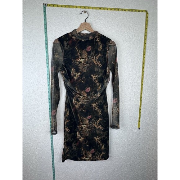 Pretty Little Thing Sheer Bodycon Long sleeve Dress in Angel Print Size 12 - Picture 1 of 6